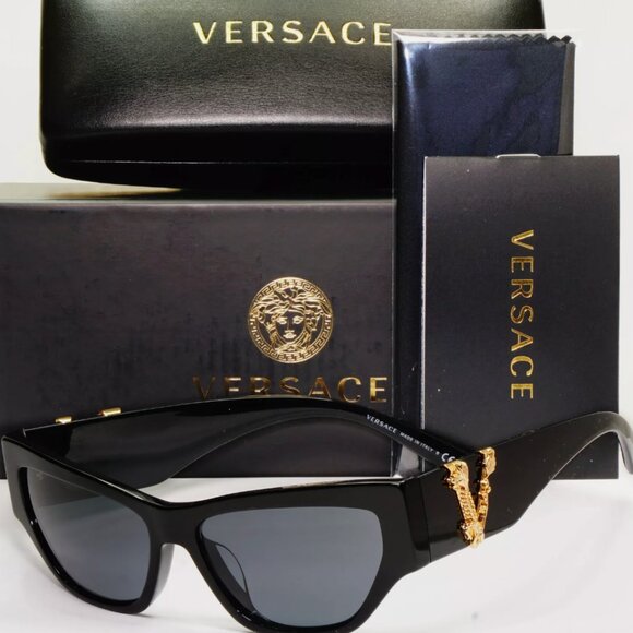 Versace Gold "V" Black Square Model Sunglasses